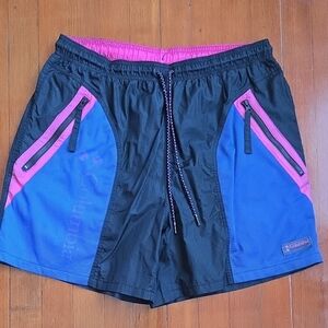 Columbia Swim Shorts with Blue Panels and Pink Trim